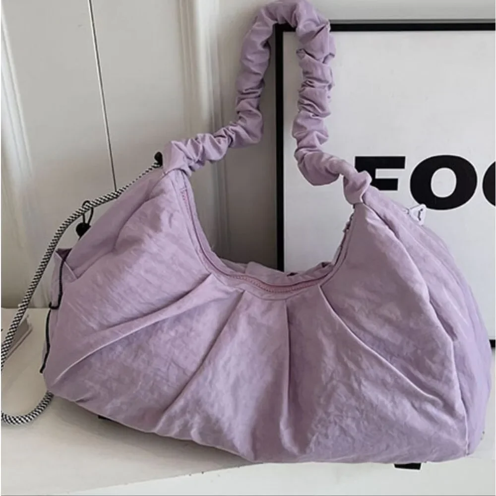 Lavender Ruched Handle Women's Pleated Boho Bag In Purple